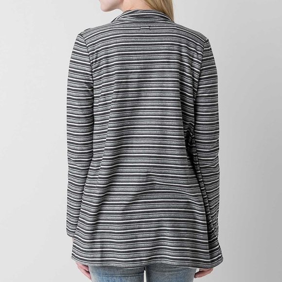 O'neill open flyaway striped cardigan sweater jacket shawl collar small black - Picture 2 of 2